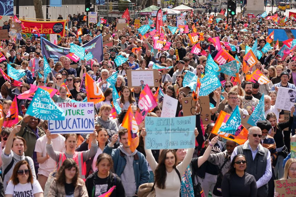 People taking part in an education-sector strike